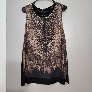 Rock & Republic Womens L Tank Top Animal Leopard Print Sleeveless Lace Up Boho